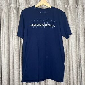 Under Armour Blue Baseball Logo Print Short Sleeve Tee Shirt Size Medium